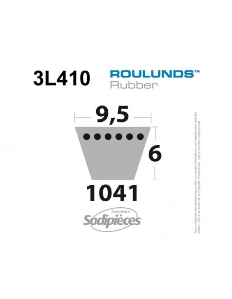 Courroie tondeuse 3L410 Roulunds Continental 9,5 x 6 x 1041 mm