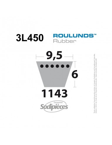 Courroie tondeuse 3L450 Roulunds Continental 9,5 x 6 x 1143 mm