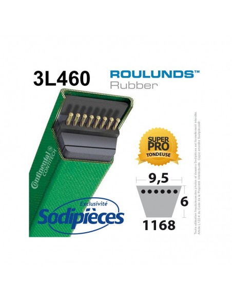 Courroie tondeuse 3L460 Roulunds Continental 9,5 x 6 x 1168 mm