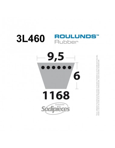 Courroie tondeuse 3L460 Roulunds Continental 9,5 x 6 x 1168 mm