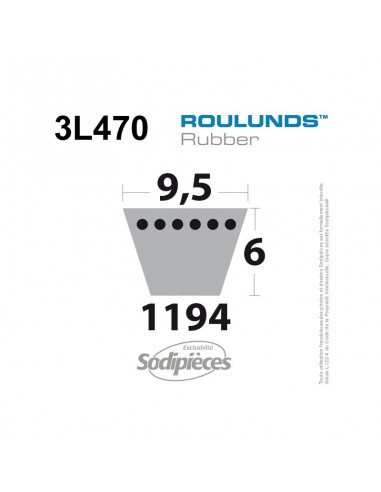Courroie tondeuse 3L470 Roulunds Continental 9,5 x 6 x 1194 mm