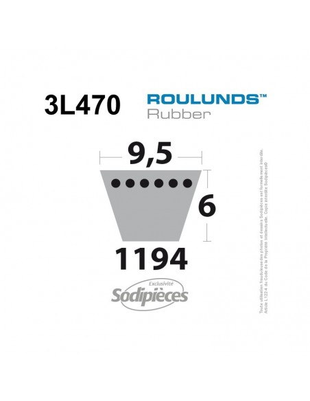 Courroie tondeuse 3L470 Roulunds Continental 9,5 x 6 x 1194 mm