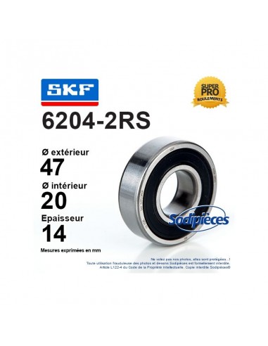 Roulement à billes 6203-2RS SKF. Double étanchéité