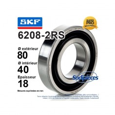 Roulement à billes 6207-2RS SKF. Double étanchéité