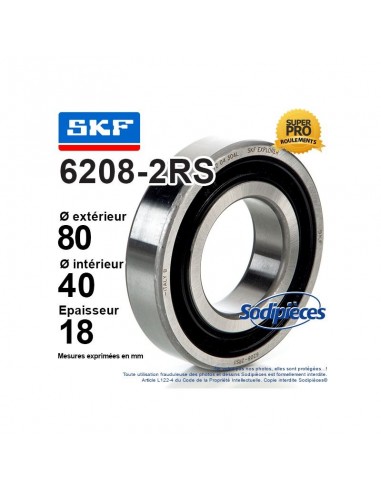 Roulement à billes 6207-2RS SKF. Double étanchéité