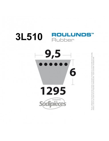 Courroie tondeuse 3L510 Roulunds Continental 9,5 x 6 x 1295 mm