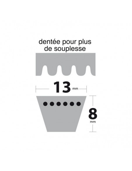 Courroie tondeuse AX53 Trapézoïdale crantée. 13 mm x 1400 mm.