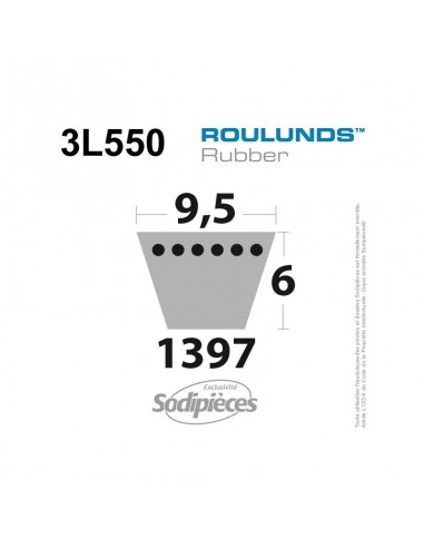 Courroie tondeuse 3L550 Roulunds Continental 9,5 x 6 x 1397 mm