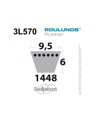 Courroie tondeuse 3L570 Roulunds Continental 9,5 x 6 x 1448 mm