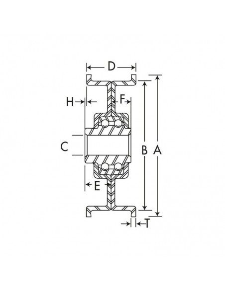 Poulie à gorge plate Ø 51 mm. Ø rebord 63 mm