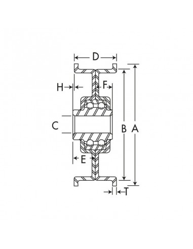 Poulie à gorge plate Ø 102 mm. Ø rebord 122 mm