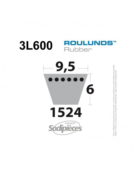 Courroie tondeuse 3L600 Roulunds Continental 9,5 x 6 x 1524 mm