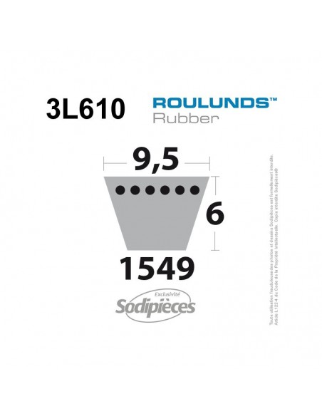 Courroie tondeuse 3L610 Roulunds Continental 9,5 x 6 x 1549 mm