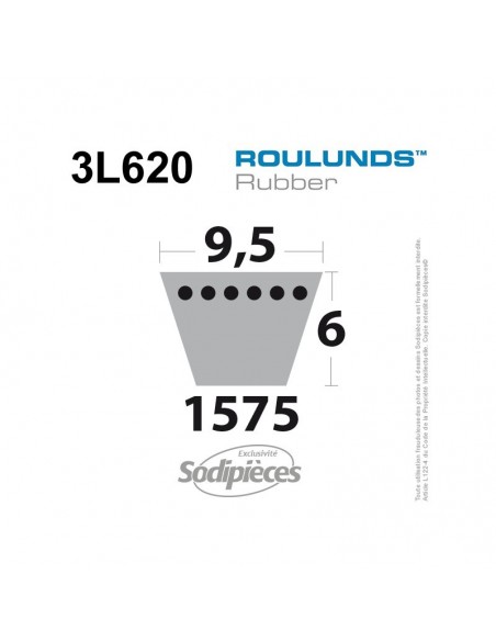 Courroie tondeuse 3L620 Roulunds Continental 9,5 x 6 x 1575 mm