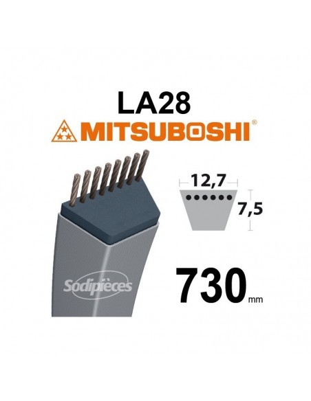 Courroie tondeuse LA28 Mitsuboshi. 12,7 mm x 730 mm.