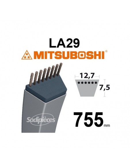 Courroie tondeuse LA29 Mitsuboshi. 12,7 mm x 755 mm.