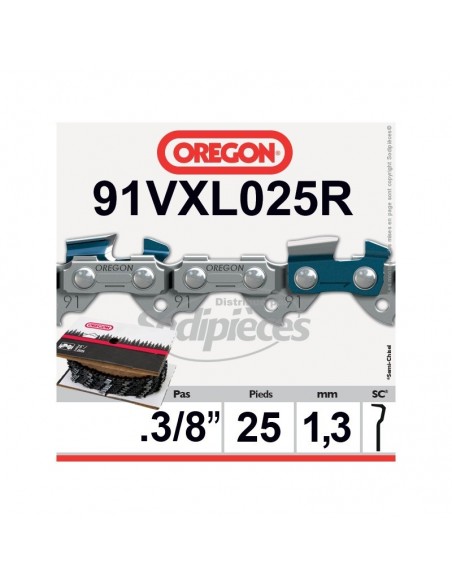 Chaîne 91VXL025R OREGON. 3/8". 1,3mm. 25 pieds