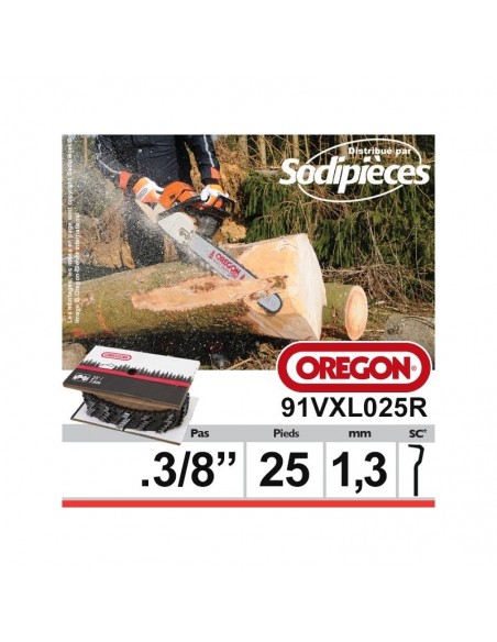 Chaîne 91VXL025R OREGON. 3/8". 1,3mm. 25 pieds