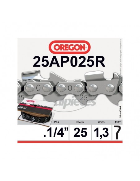 Chaîne 25AP025R OREGON . 1/4". 1,3mm. 25 pieds