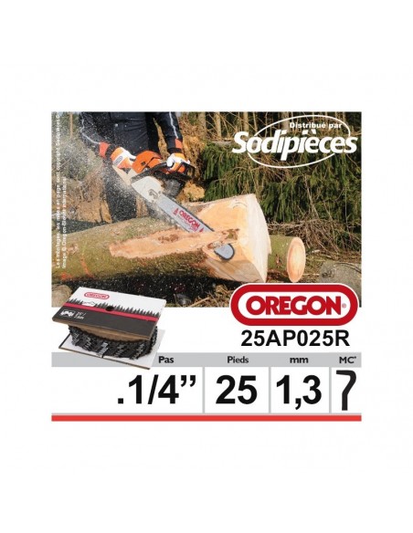Chaîne 25AP025R OREGON . 1/4". 1,3mm. 25 pieds