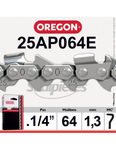 Chaîne 25AP064E OREGON Micro Chisel 1/4. 1,3 mm. 64 maillons