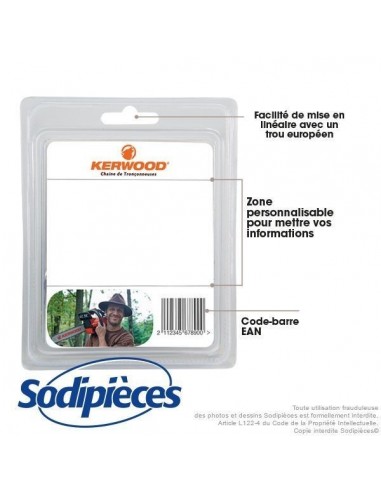 Chaîne tronçonneuse KERWOOD 33 maillons 3/8"LP, 1,3mm, modèle semi carrée