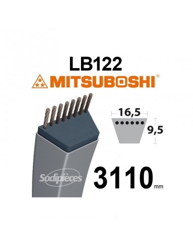 Courroie tondeuse LB122 Mitsuboshi. 16,5 mm x 3110 mm.