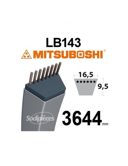 Courroie tondeuse LB143 Mitsuboshi. 16,5 mm x 3644 mm.