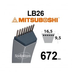 Courroie tondeuse LB26 Mitsuboshi. 16,5 mm x 672 mm.