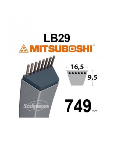 Courroie tondeuse LB29 Mitsuboshi. 16,5 mm x 749 mm.