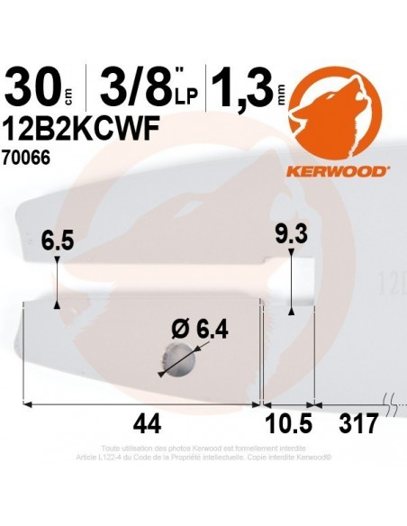Guide tronçonneuse Kerwood. 30 cm. 3/8"LP. 1,3 mm