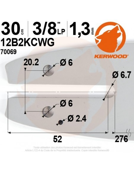Guide tronçonneuse Kerwood. 30 cm. 3/8"LP. 1,3 mm