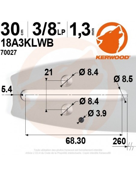 Guide tronçonneuse Kerwood. 30 cm. 3/8"LP. 1,3 mm