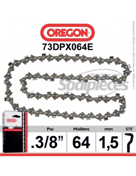 Chaîne tronçonneuse 73DPX064E OREGON S-70. 3/8. 1,5mm. 64 maillons"