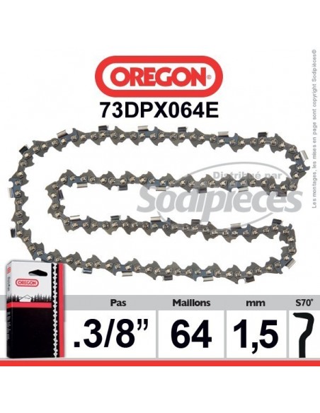Chaîne tronçonneuse 73DPX064E OREGON S-70. 3/8. 1,5mm. 64 maillons"