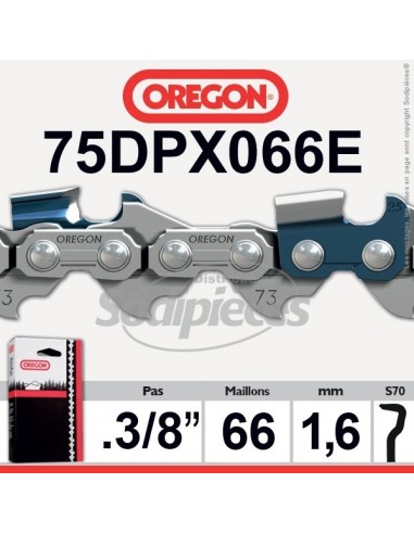 Chaîne tronçonneuse 75DPX066E OREGON S-70. 3/8. 1,6mm. 66 maillons"