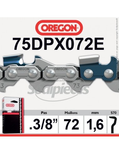 Chaîne tronçonneuse 75DPX072E OREGON S-70. 3/8. 1,6mm. 72 maillons"