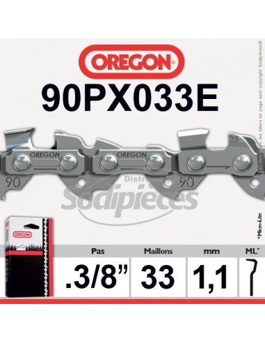 Chaîne 90PX033E OREGON. 3/8. 1,1 mm. 33 maillons"