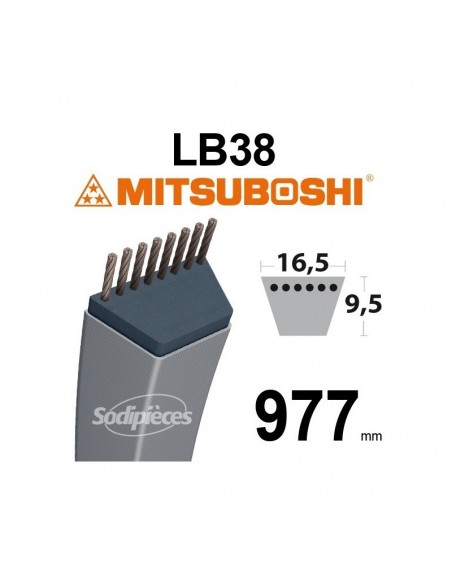 Courroie tondeuse LB38 Mitsuboshi. 16,5 mm x 977 mm.