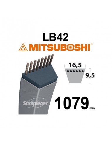 Courroie tondeuse LB42 Mitsuboshi. 16,5 mm x 1079 mm.