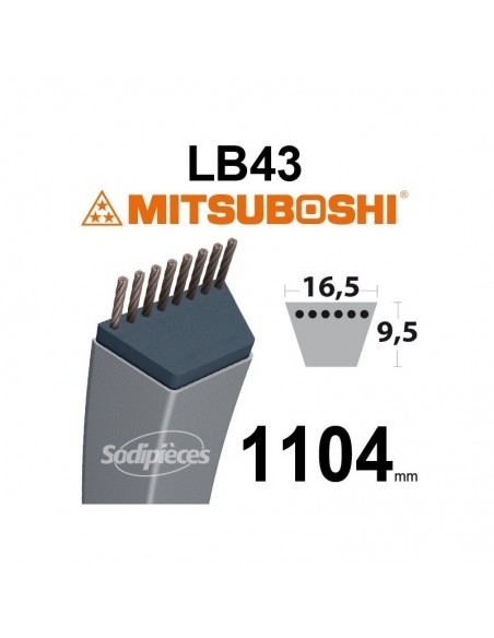 Courroie tondeuse LB43 Mitsuboshi. 16,5 mm x 1104 mm.