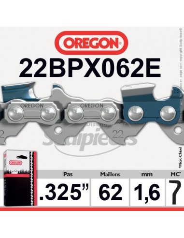 Chaîne tronçonneuse 22BPX062E OREGON. 325. 1,6mm. 62 maillons"