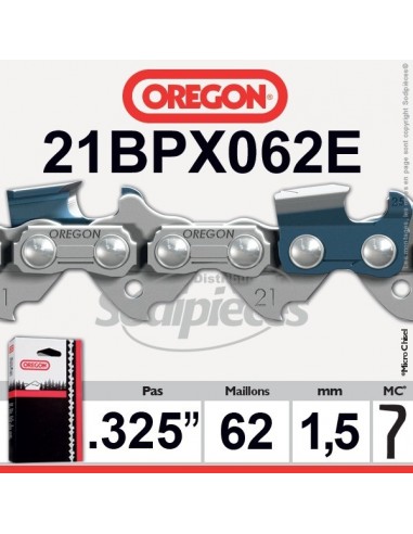Chaîne tronçonneuse 21BPX062E OREGON .325". 1,5 mm. 62 maillons