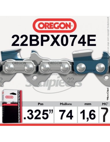 Chaîne tronçonneuse 22BPX074E OREGON. 325. 1,6mm. 74 maillons"
