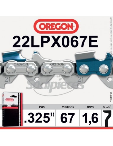 Chaîne tronçonneuse 22LPX067E OREGON Super 20. 325. 1,6mm. 67 maillons"