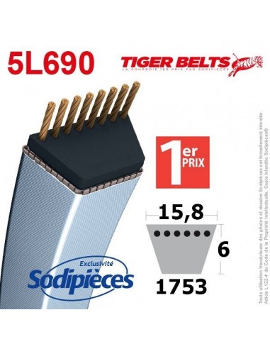 Courroie tondeuse 5L690 Tiger Belts. 15,8 mm x 1753 m