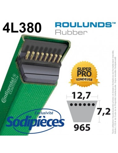 Courroie tondeuse 4L380 Roulunds Continental 12,7 x 7,2 x 965 mm