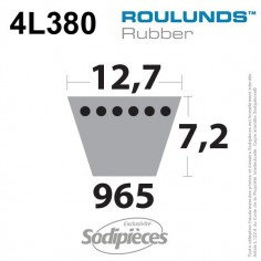 Courroie tondeuse 4L380 Roulunds Continental 12,7 x 7,2 x 965 mm 2