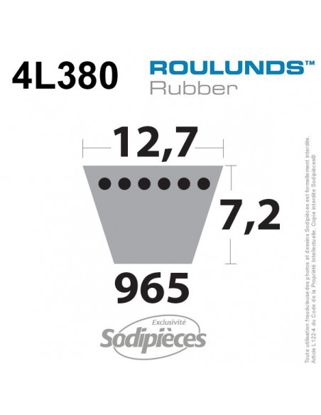 Courroie tondeuse 4L380 Roulunds Continental 12,7 x 7,2 x 965 mm