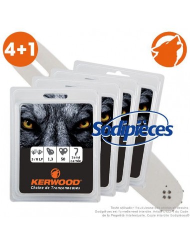 Guide tronçonneuse KERWOOD. 40cm. 0,325”. 1,6 mm. 16C4KSWE + 2 chaînes tronçonneuse KERWOOD 67 maillons 0.325”, 1,6mm